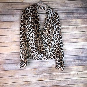 Sexy Leopard Deep V Blouse Size Small  NWOT